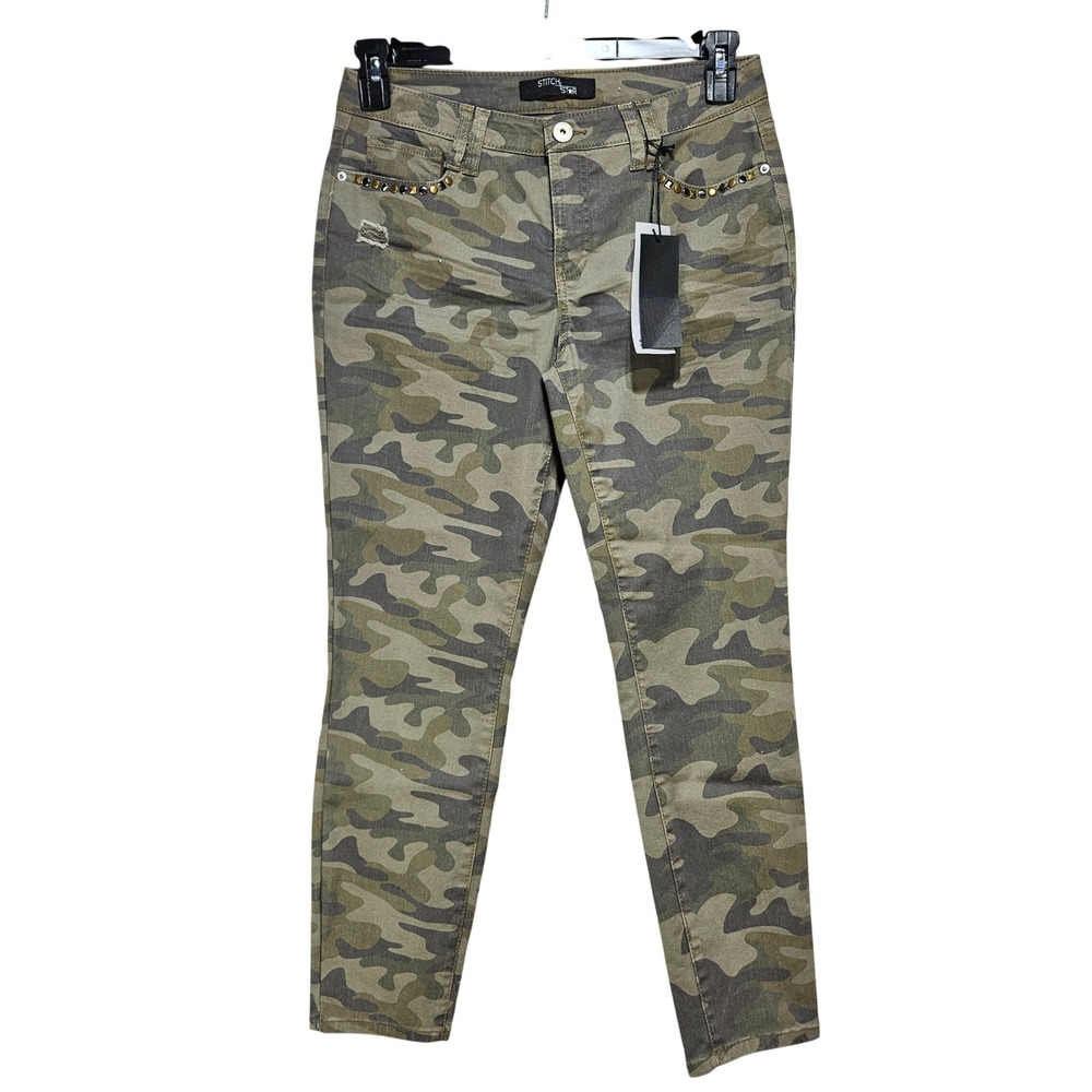 Stitch Star Green Camo Studded Distressed Ankle Skinny Pants 6 Utility Gorpcore